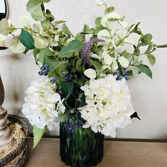 Farmhouse Floral Centerpiece Eucalyptus Lavender Hydrangea Blueberry - Picture 1 of 4